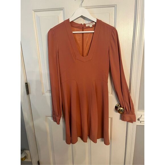 Jill Stuart Light Pumpkin Crepe Full Skirt V-Neck Long Sleeve Dress sz 4 EUC Bea - Picture 1 of 7